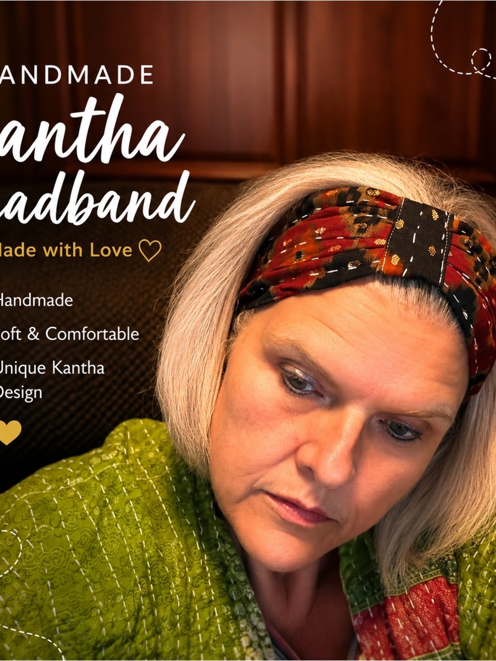 Handmade Kantha Twist Headband in Red & Black-Made in India